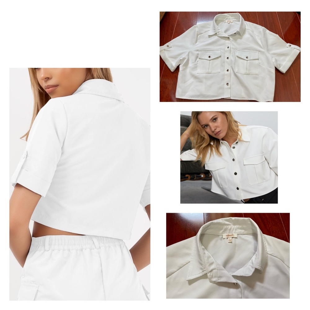 M BOUTIQUE - A Peach Cropped Utility Top